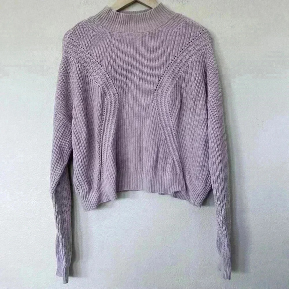 Kendall & Kylie Sweater Women size Small Long Sleeve Lilac Open Knit Crewneck - Picture 2 of 7